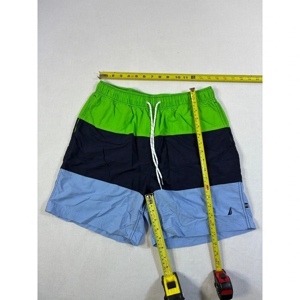Nautica Mens Colorblock Swim‎ Trunks Green Navy Blue Mesh Lined Size Medium